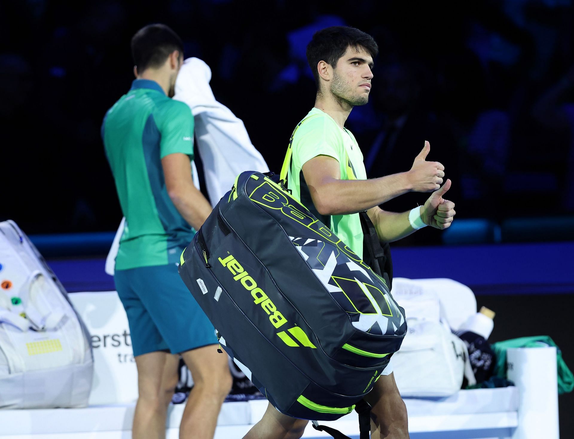 Carlos Alcaraz and Novak Djokovic played an exhibition event in Saudi Arabia last year